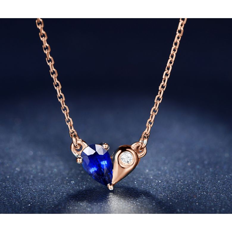 Collana Ciondolo cuore di Zaffiro e Diamante su Oro rosa - 3