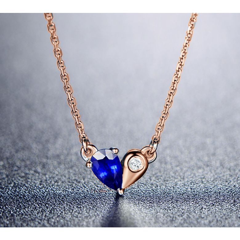 Collana Ciondolo cuore di Zaffiro e Diamante su Oro rosa - 4
