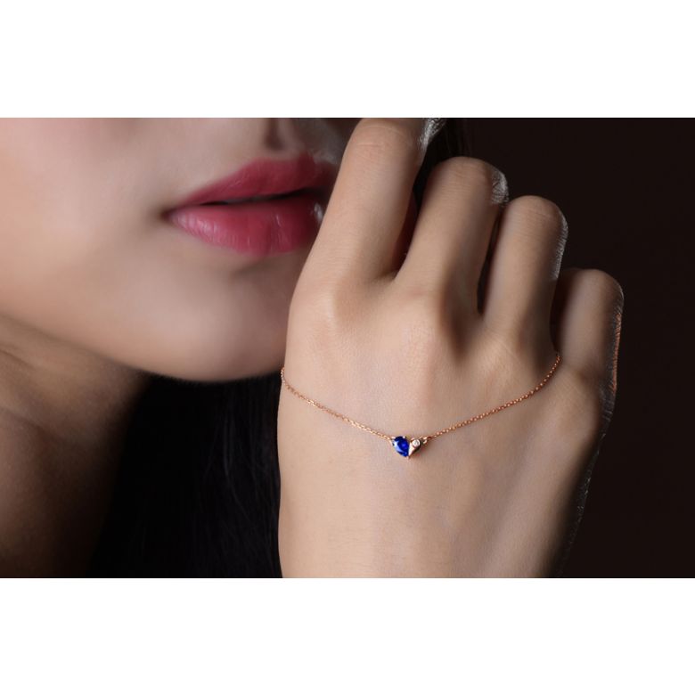 Collana Ciondolo cuore di Zaffiro e Diamante su Oro rosa - 5