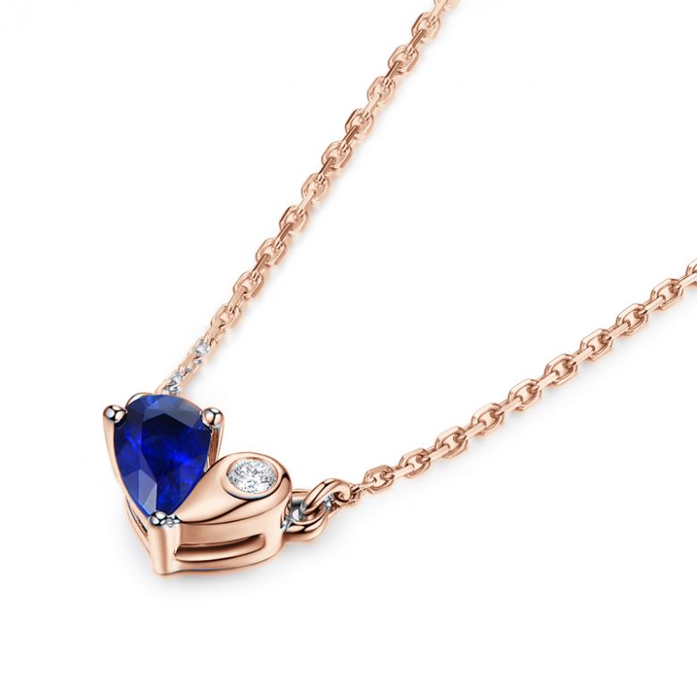 Collana Ciondolo cuore di Zaffiro e Diamante su Oro rosa - 6