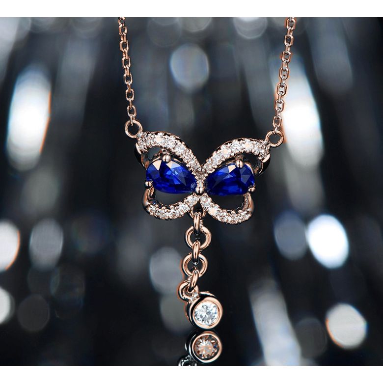 Ciondolo Farfalla blu - Oro rosa, Diamanti e Zaffiro - 4