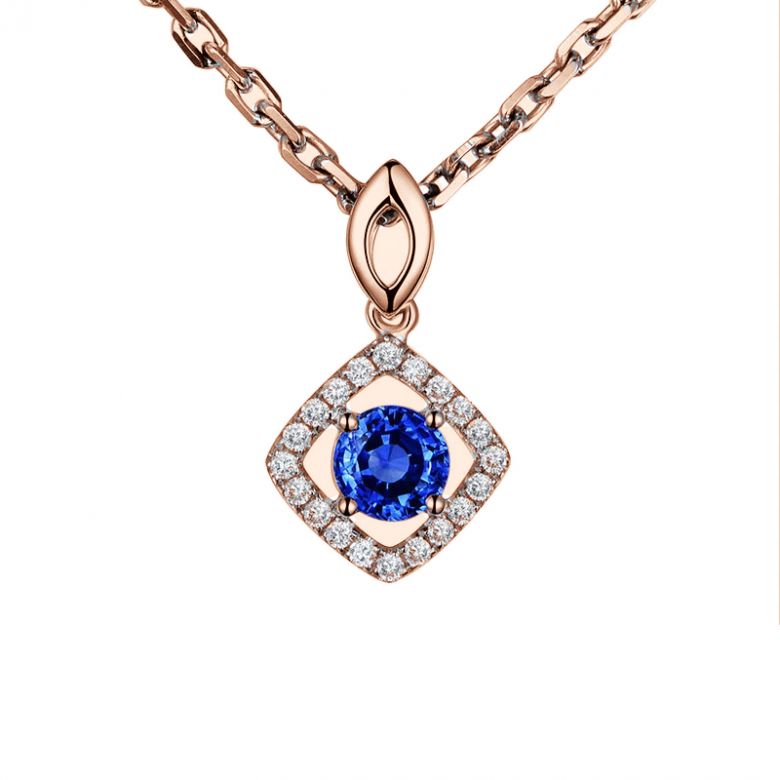 Ciondolo Rombo Diamantato in oro rosa - Zaffiro blu - 1