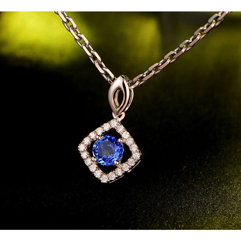 Ciondolo Rombo Diamantato in oro rosa - Zaffiro blu - 3