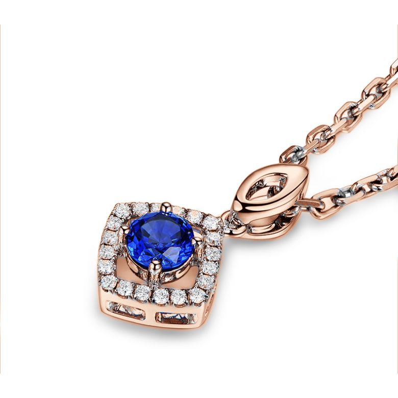 Ciondolo Rombo Diamantato in oro rosa - Zaffiro blu - 4