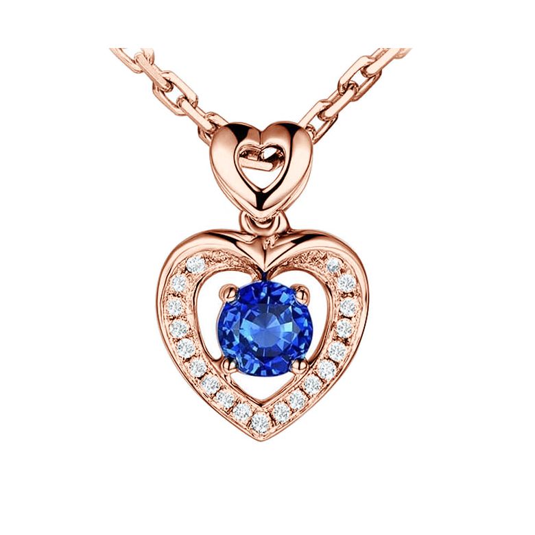 Ciondolo Cuore danzante - Oro rosa, Diamanti e Zaffiro - 1