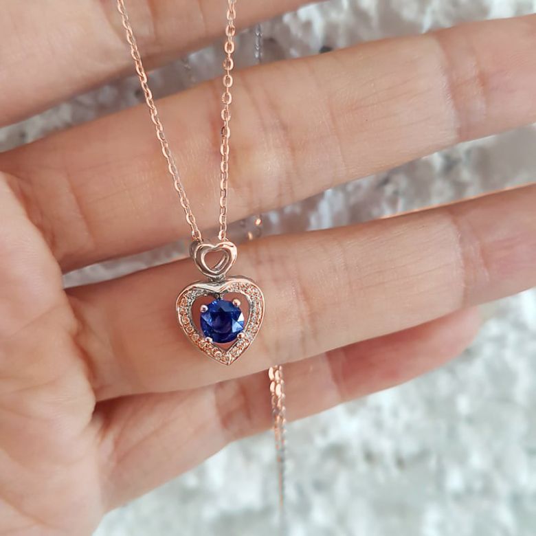 Ciondolo Cuore danzante - Oro rosa, Diamanti e Zaffiro - 3