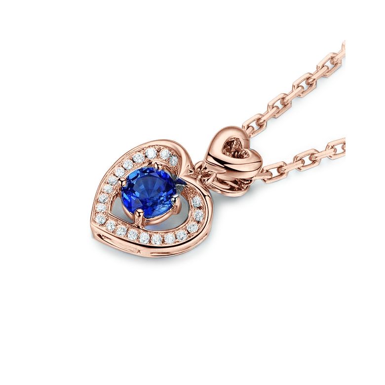 Ciondolo Cuore danzante - Oro rosa, Diamanti e Zaffiro - 7