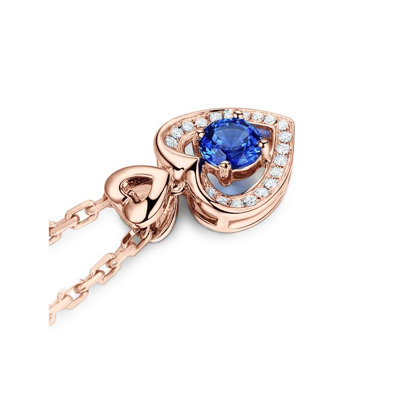 Ciondolo Cuore danzante - Oro rosa, Diamanti e Zaffiro - 8