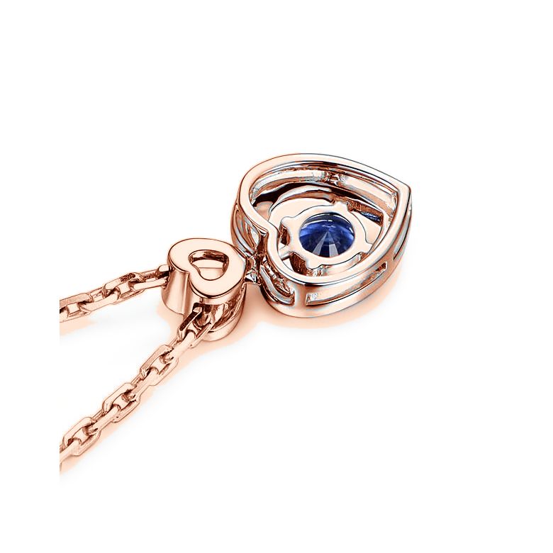 Ciondolo Cuore danzante - Oro rosa, Diamanti e Zaffiro - 9
