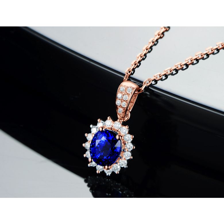 Ciondolo in oro rosa, diamanti e zaffiro 1.50ct - 8
