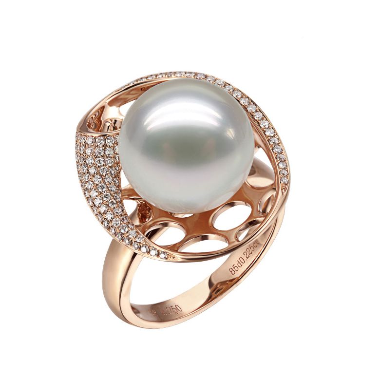 Anello Sarlette - Perla dei Mari del Sud Bianca e Oro Rosa - 1