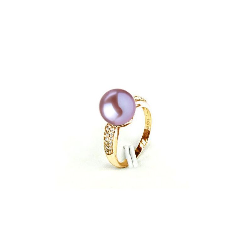 Anello Cyrène. Perle Lavande Oro giallo, Diamanti - 3