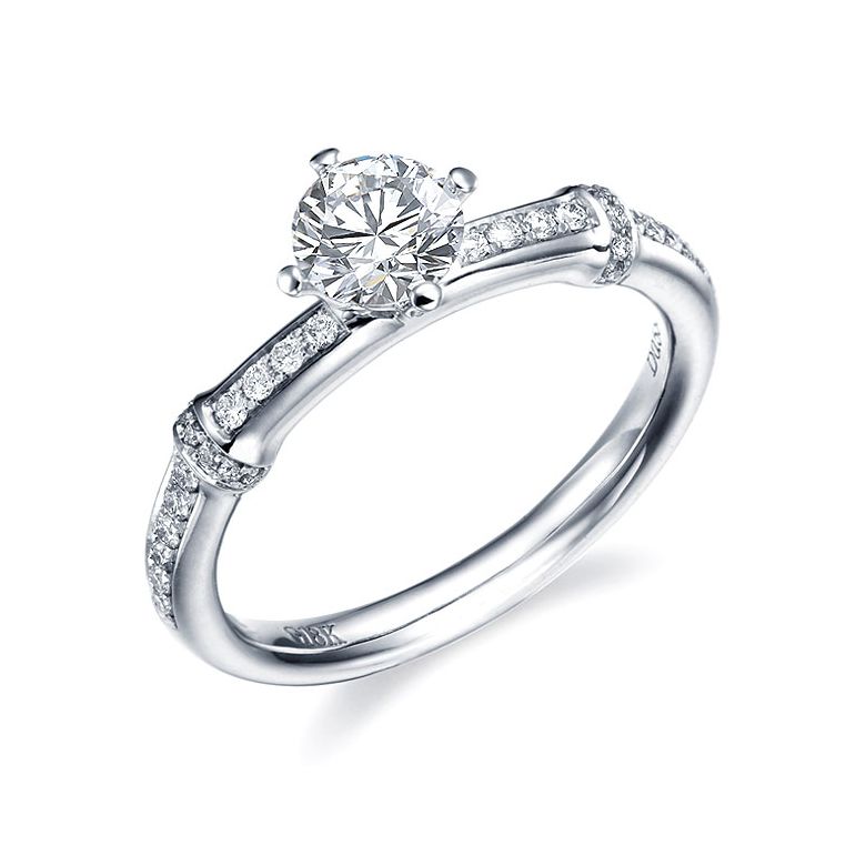 Anello bambù solitario platino - 1